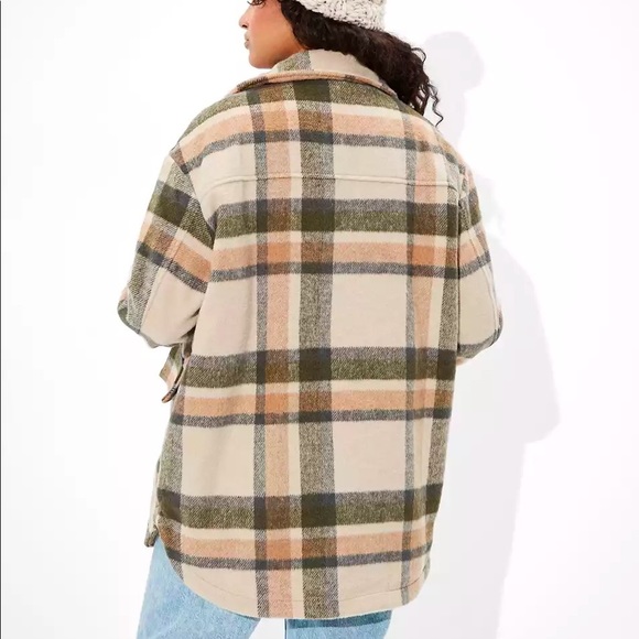 Ae Oversized Plaid Button Up Jacket 